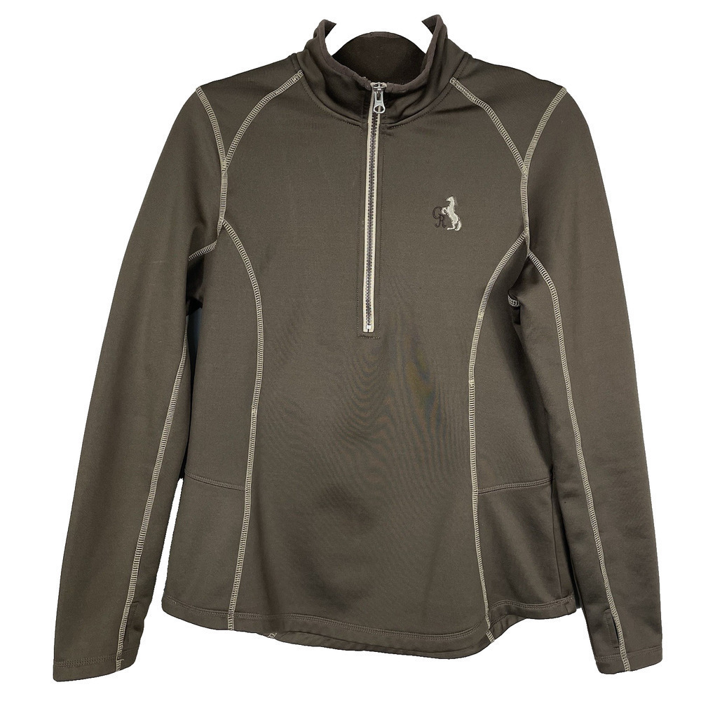Goode Rider Sweatshirt Women Large Brown Fleece 1/2 Zip Thumbholes Equestrian